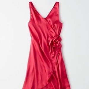 American Eagle satin mini wrap dress